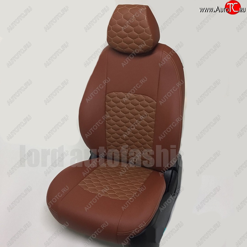 5 199 р. Чехлы для сидений Lord Autofashion Турин Соты (экокожа)  Hyundai Solaris  RBr (2010-2017) седан дорестайлинг, седан рестайлинг (Коричневый, вставка коричневая, строчка бежевая)  с доставкой в г. Майкоп