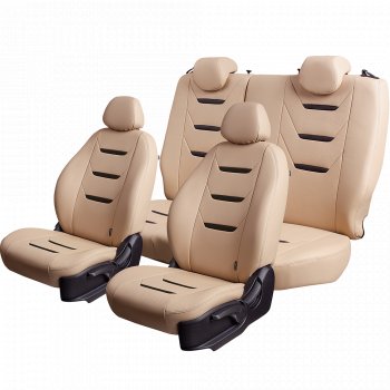 7 399 р. Чехлы для сидений Lord Autofashion Турин 2 (экокожа, раздельная спинка)  Hyundai Solaris  RBr (2010-2017) седан дорестайлинг, седан рестайлинг (Бежевый/Бежевый/Чёрный/Бежевый)  с доставкой в г. Майкоп. Увеличить фотографию 2