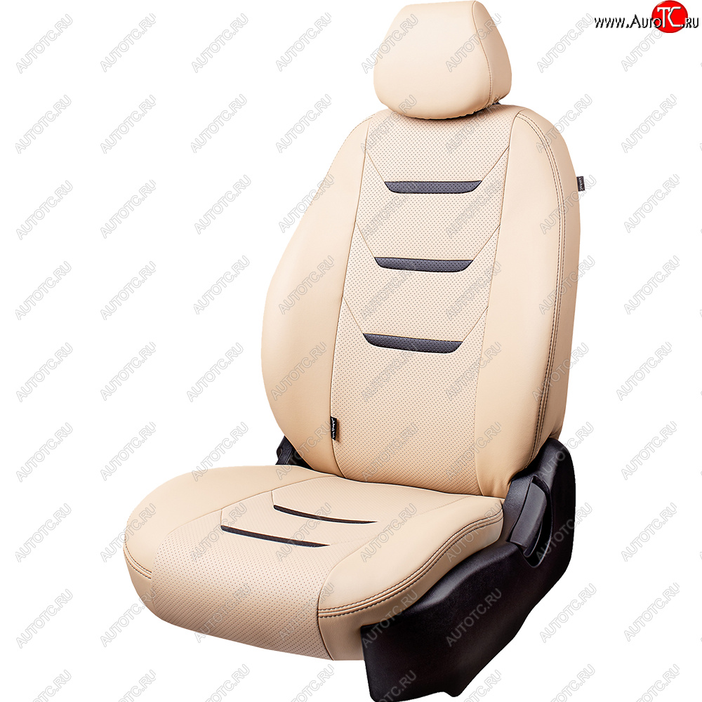 7 399 р. Чехлы для сидений Lord Autofashion Турин 2 (экокожа, раздельная спинка)  Hyundai Solaris  RBr (2010-2017) седан дорестайлинг, седан рестайлинг (Бежевый/Бежевый/Чёрный/Бежевый)  с доставкой в г. Майкоп