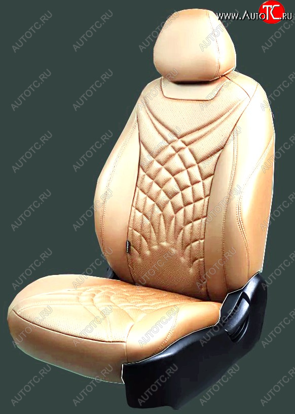21 349 р. Чехлы для сидений Lord Autofashion Байрон ЖУК (экокожа, спинка 60/40, 2 Г-образных подголовника)  Hyundai Solaris  RBr (2010-2017) седан дорестайлинг, седан рестайлинг (Бежевый, вставка бежевая, строчка бежевая)  с доставкой в г. Майкоп