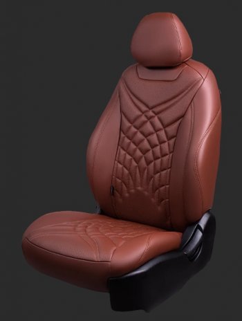 Чехлы для сидений Lord Autofashion Байрон ЖУК (экокожа, спинка 60/40, 2 Г-образных подголовника) Hyundai Solaris  RBr (2010-2017) седан дорестайлинг, седан рестайлинг (Коричневый, вставка коричневая, строчка коричневая)