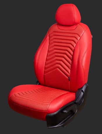 Чехлы для сидений Lord Autofashion Байрон ПРЕЗИДЕНТ (экокожа, спинка 60/40, 2 Г-образных подголовника) Hyundai Solaris  RBr (2010-2017) седан дорестайлинг, седан рестайлинг (Красный, вставка красная, строчка красная)