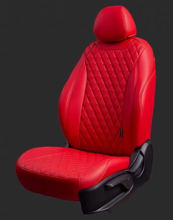 Чехлы для сидений Lord Autofashion Байрон (экокожа, спинка 60/40, 2 Г-образных подголовника) Hyundai Solaris  RBr (2010-2017) седан дорестайлинг, седан рестайлинг (Красный, вставка красная, строчка красная)