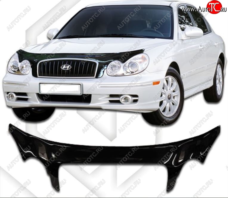 2 899 р. Дефлектор капота CA-Plastiс exclusive  Hyundai Sonata  EF (2001-2013) рестайлинг ТагАЗ (Classic черный, Без надписи)  с доставкой в г. Майкоп