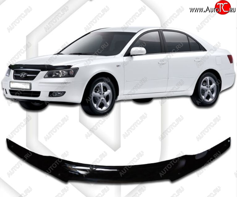 2 079 р. Дефлектор капота CA-Plastic  Hyundai Sonata  NF (2004-2008) дорестайлинг (Classic черный, Без надписи)  с доставкой в г. Майкоп