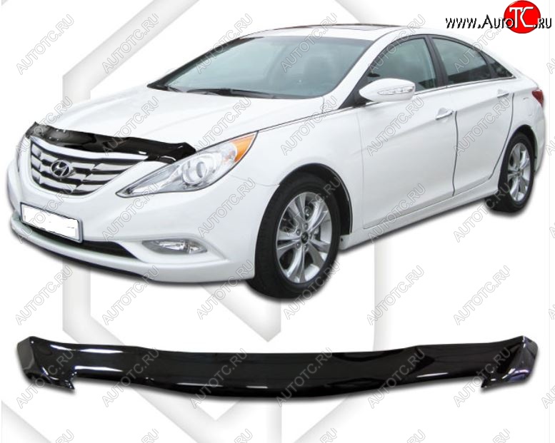 1 899 р. Дефлектор капота CA-Plastic Hyundai Sonata YF (2009-2014) (Classic черный, Без надписи)  с доставкой в г. Майкоп