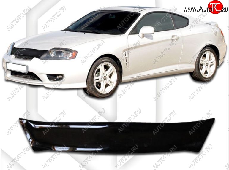 1 759 р. Дефлектор капота CA-Plastic Hyundai Tiburon GK дорестайлинг (2001-2004) (Classic черный, Без надписи)  с доставкой в г. Майкоп