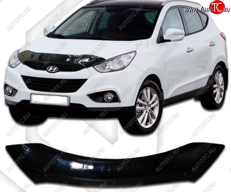2 799 р. Дефлектор капота CA-Plastic Hyundai Tucson LM (2010-2017) (Classic черный, Без надписи)  с доставкой в г. Майкоп