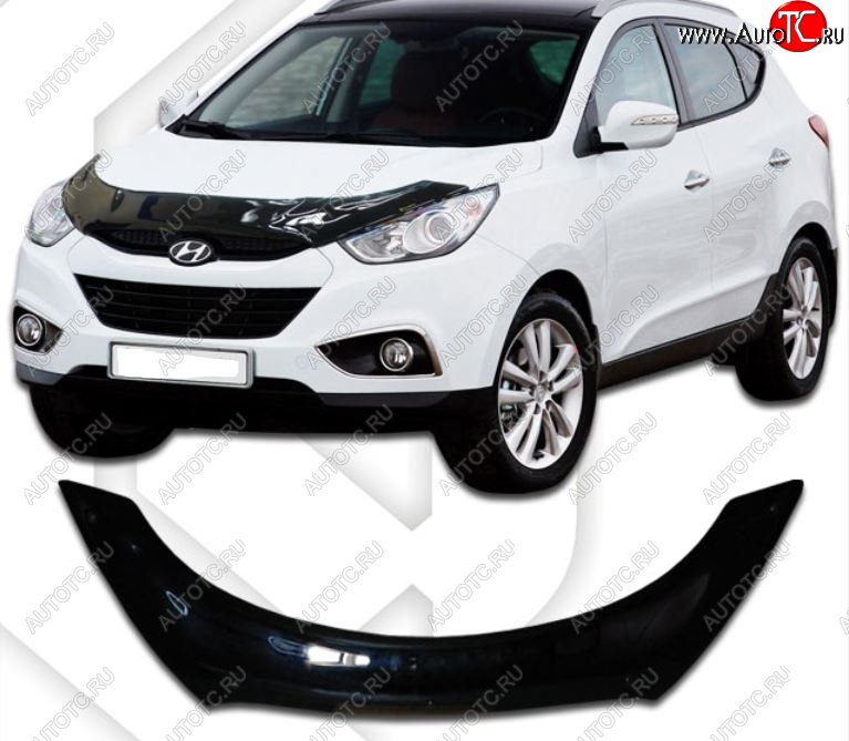 2 599 р. Дефлектор капота CA-Plastiс exclusive Hyundai Tucson LM (2010-2017) (Classic черный, Без надписи)  с доставкой в г. Майкоп