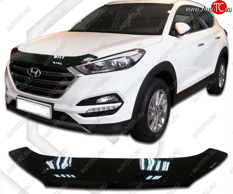 2 079 р. Дефлектор капота CA-Plastic  Hyundai Tucson  TL (2015-2021) дорестайлинг, рестайлинг (Classic черный, Без надписи)  с доставкой в г. Майкоп