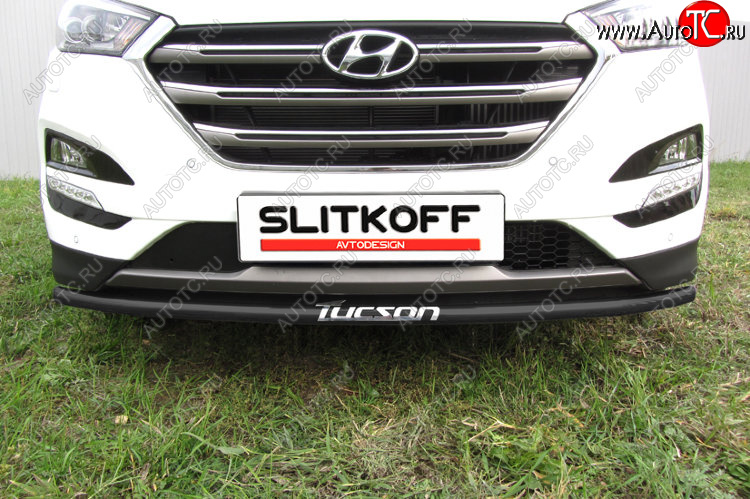 7 549 р. Защита заднего бампера Slitkoff (Ø 42 мм, с надписью) Hyundai Tucson TL дорестайлинг (2015-2018) (Сталь с полимерным покрытием. Цвет: черный)  с доставкой в г. Майкоп