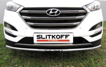 Защита переднего бампера Slitkoff (Ø 42 мм, с надписью). Hyundai Tucson  TL (2015-2018) дорестайлинг (Сталь с полимерным покрытием. Цвет: серебристый)