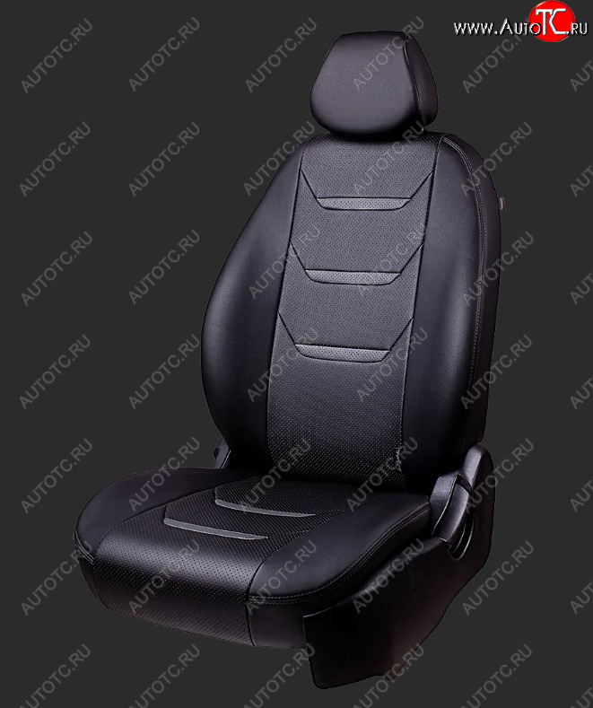 7 399 р. Чехлы для сидений Lord Autofashion Турин 2 (экокожа, спинка 40/60, подлокотник, 2 П- и 3 Г-образных подголовника) Hyundai Tucson TL дорестайлинг (2015-2018) (Черный, вставка черная и серая, строчка серая)  с доставкой в г. Майкоп