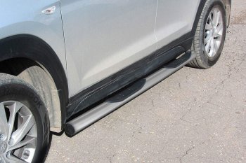 Защита порогов Slitkoff (d76 мм, с проступями) Hyundai Tucson  TL (2018-2021) рестайлинг (Сталь с полимерным покрытием. Цвет: серебристый)