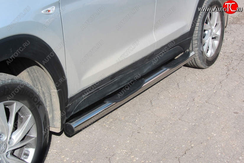 18 599 р. Защита порогов Turbo Slitkoff (с проступями, d76 мм)  Hyundai Tucson  TL (2018-2021) рестайлинг (Нержавейка, Полированная)  с доставкой в г. Майкоп