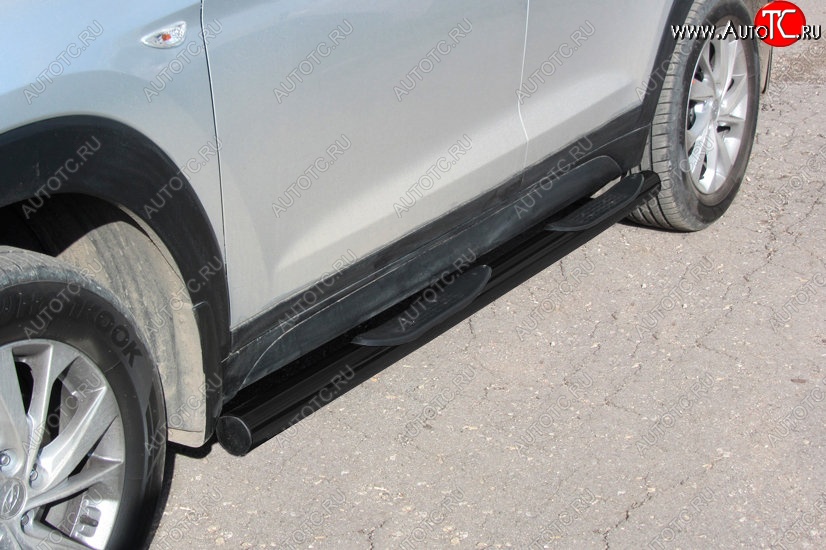 12 999 р. Защита порогов Turbo Slitkoff (с проступями, d76 мм)  Hyundai Tucson  TL (2018-2021) рестайлинг (Сталь с полимерным покрытием. Цвет: чёрный)  с доставкой в г. Майкоп
