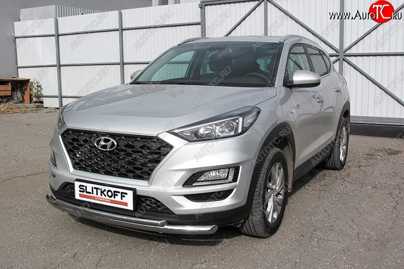 14 999 р. Защита переднего бампера Slitkoff (двойная, d57/42)  Hyundai Tucson  TL (2018-2021) рестайлинг (Нержавейка, Полированная)  с доставкой в г. Майкоп