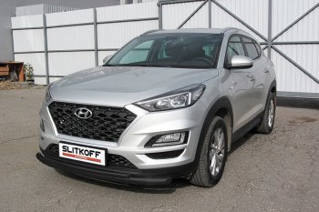 Защита переднего бампера Slitkoff (двойная, d57/42) Hyundai Tucson  TL (2018-2021) рестайлинг (Сталь с полимерным покрытием. Цвет: чёрный)