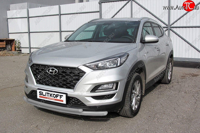 9 999 р. Защита переднего бампера Slitkoff (двойная, d57/42)  Hyundai Tucson  TL (2018-2021) рестайлинг (Сталь с полимерным покрытием. Цвет: серебристый)  с доставкой в г. Майкоп