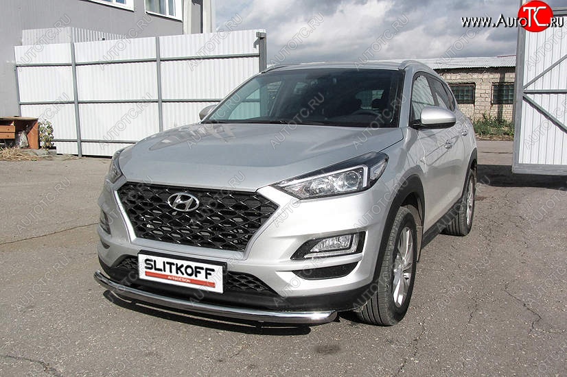 14 449 р. Защита переднего бампера Slitkoff (d57 мм)  Hyundai Tucson  TL (2018-2021) рестайлинг (Нержавейка, Полированная)  с доставкой в г. Майкоп