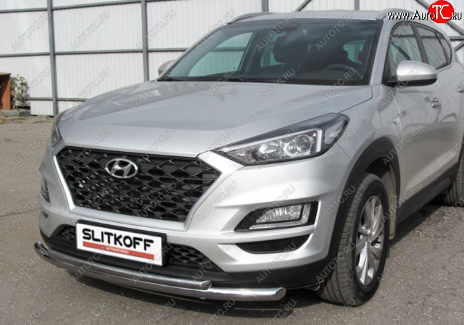 14 999 р. Защита переднего бампера Turbo Slitkoff (двойная, d57/42 мм)  Hyundai Tucson  TL (2018-2021) рестайлинг (Нержавейка, Полированная)  с доставкой в г. Майкоп