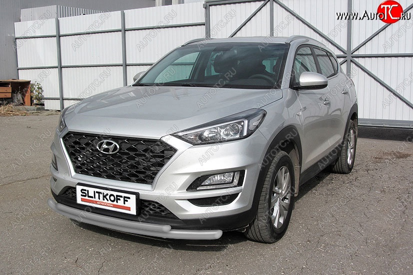 10 649 р. Защита переднего бампера Turbo Slitkoff (двойная, d57/42 мм)  Hyundai Tucson  TL (2018-2021) рестайлинг (Сталь с полимерным покрытием. Цвет: серебристый)  с доставкой в г. Майкоп