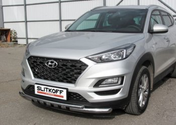 Защита переднего бампера Turbo Slitkoff (двойная, c декор.элементами, d57/42 мм) Hyundai Tucson TL рестайлинг (2018-2021) (Нержавейка)