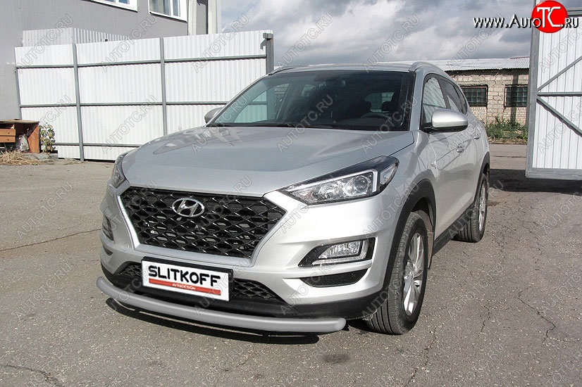 9 999 р. Защита переднего бампера Turbo Slitkoff (d57 мм)  Hyundai Tucson  TL (2018-2021) рестайлинг (Сталь с полимерным покрытием. Цвет: серебристый)  с доставкой в г. Майкоп