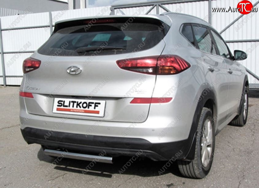 7 999 р. Защита заднего бампера Slitkoff (Turbo, короткая, d57)  Hyundai Tucson  TL (2018-2021) рестайлинг (Нержавейка, Полированная)  с доставкой в г. Майкоп