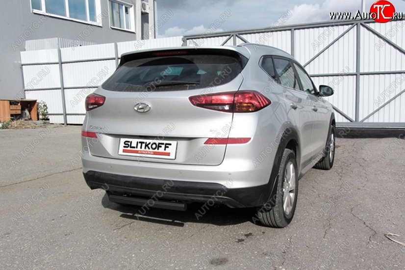 5 599 р. Защита заднего бампера Slitkoff (Turbo, короткая, d57)  Hyundai Tucson  TL (2018-2021) рестайлинг (Сталь с полимерным покрытием. Цвет: чёрный)  с доставкой в г. Майкоп
