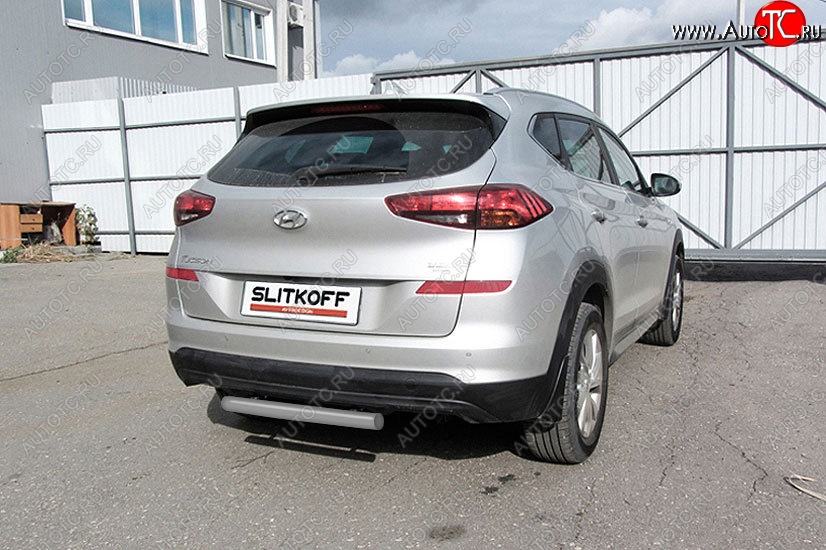 5 599 р. Защита заднего бампера Slitkoff (Turbo, короткая, d57)  Hyundai Tucson  TL (2018-2021) рестайлинг (Сталь с полимерным покрытием. Цвет: серебристый)  с доставкой в г. Майкоп