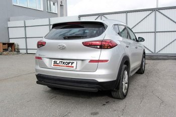 Защита заднего бампера Slitkoff (d57 мм) Hyundai Tucson  TL (2018-2021) рестайлинг (Сталь с полимерным покрытием. Цвет: чёрный)