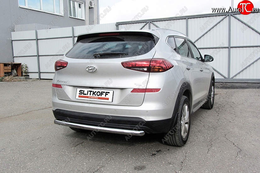11 649 р. Защита заднего бампера Slitkoff (длинная, d57)  Hyundai Tucson  TL (2018-2021) рестайлинг (Нержавейка, Полированная)  с доставкой в г. Майкоп