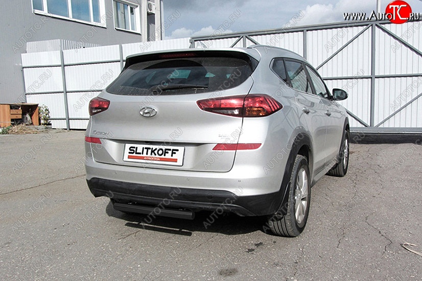 5 599 р. Защита заднего бампера Slitkoff (d57 мм)  Hyundai Tucson  TL (2018-2021) рестайлинг (Сталь с полимерным покрытием. Цвет: чёрный )  с доставкой в г. Майкоп