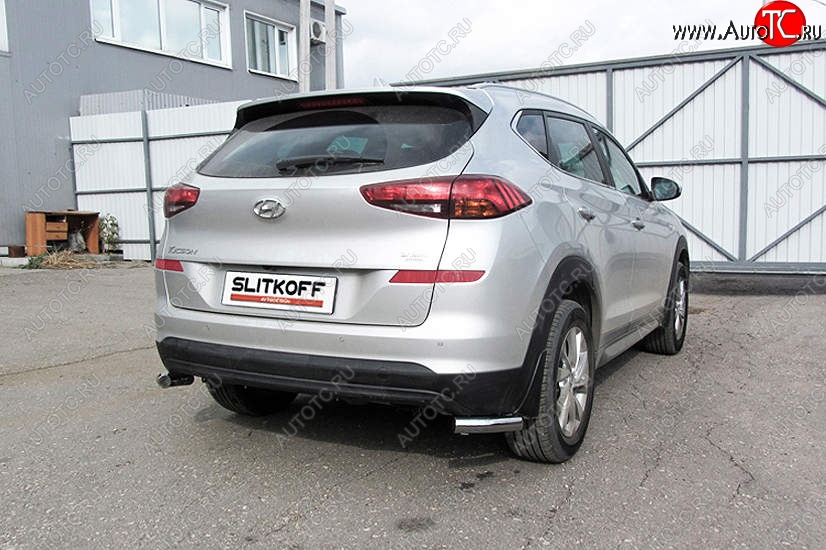 7 349 р. Защита заднего бампера Slitkoff (уголки, d57)  Hyundai Tucson  TL (2018-2021) рестайлинг (Нержавейка, Полированная)  с доставкой в г. Майкоп