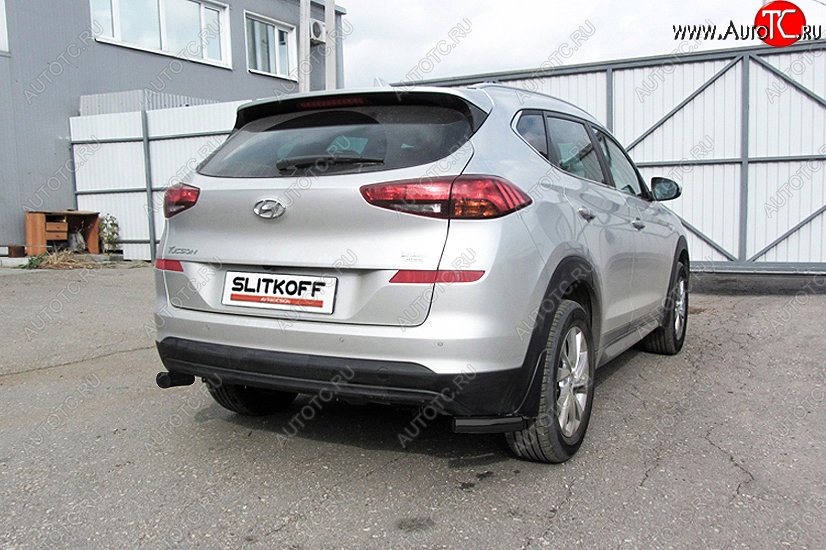 6 599 р. Защита заднего бампера Slitkoff (уголки, d57)  Hyundai Tucson  TL (2018-2021) рестайлинг (Сталь с полимерным покрытием. Цвет: чёрный)  с доставкой в г. Майкоп