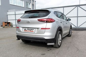 Защита заднего бампера Slitkoff (уголки, d57) Hyundai Tucson  TL (2018-2021) рестайлинг (Сталь с полимерным покрытием. Цвет: серебристый)