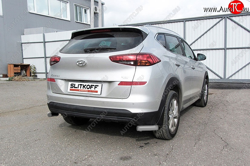 4 999 р. Защита заднего бампера Slitkoff (уголки, d57) Hyundai Tucson TL рестайлинг (2018-2021) (Сталь с полимерным покрытием. Цвет: серебристый)  с доставкой в г. Майкоп