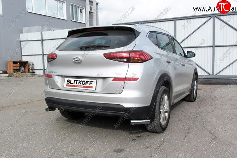 7 349 р. Защита заднего бампера Slitkoff (Turbo, уголки, d57)  Hyundai Tucson  TL (2018-2021) рестайлинг (Нержавейка, Полированная)  с доставкой в г. Майкоп