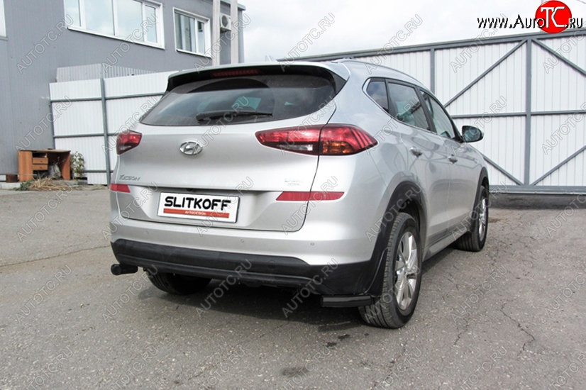 4 999 р. Защита заднего бампера Slitkoff (Turbo, уголки, d57) Hyundai Tucson TL рестайлинг (2018-2021) (Сталь с полимерным покрытием. Цвет: чёрный)  с доставкой в г. Майкоп