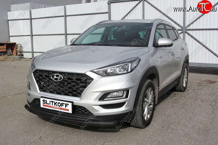 13 699 р. Защита переднего бампера Slitkoff (Ø 57+Ø 42, двойная).  Hyundai Tucson  TL (2018-2021) рестайлинг (Сталь с полимерным покрытием. Цвет: черный)  с доставкой в г. Майкоп