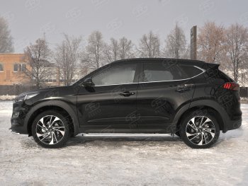 24 649 р. Порожки для ног SLITKOFF (Ø42 мм)  Hyundai Tucson  TL (2018-2021) рестайлинг (Лист алюминиевый, труба - нержавейка)  с доставкой в г. Майкоп. Увеличить фотографию 2