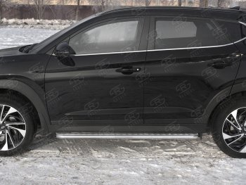 24 649 р. Порожки для ног SLITKOFF (Ø42 мм)  Hyundai Tucson  TL (2018-2021) рестайлинг (Лист алюминиевый, труба - нержавейка)  с доставкой в г. Майкоп. Увеличить фотографию 3