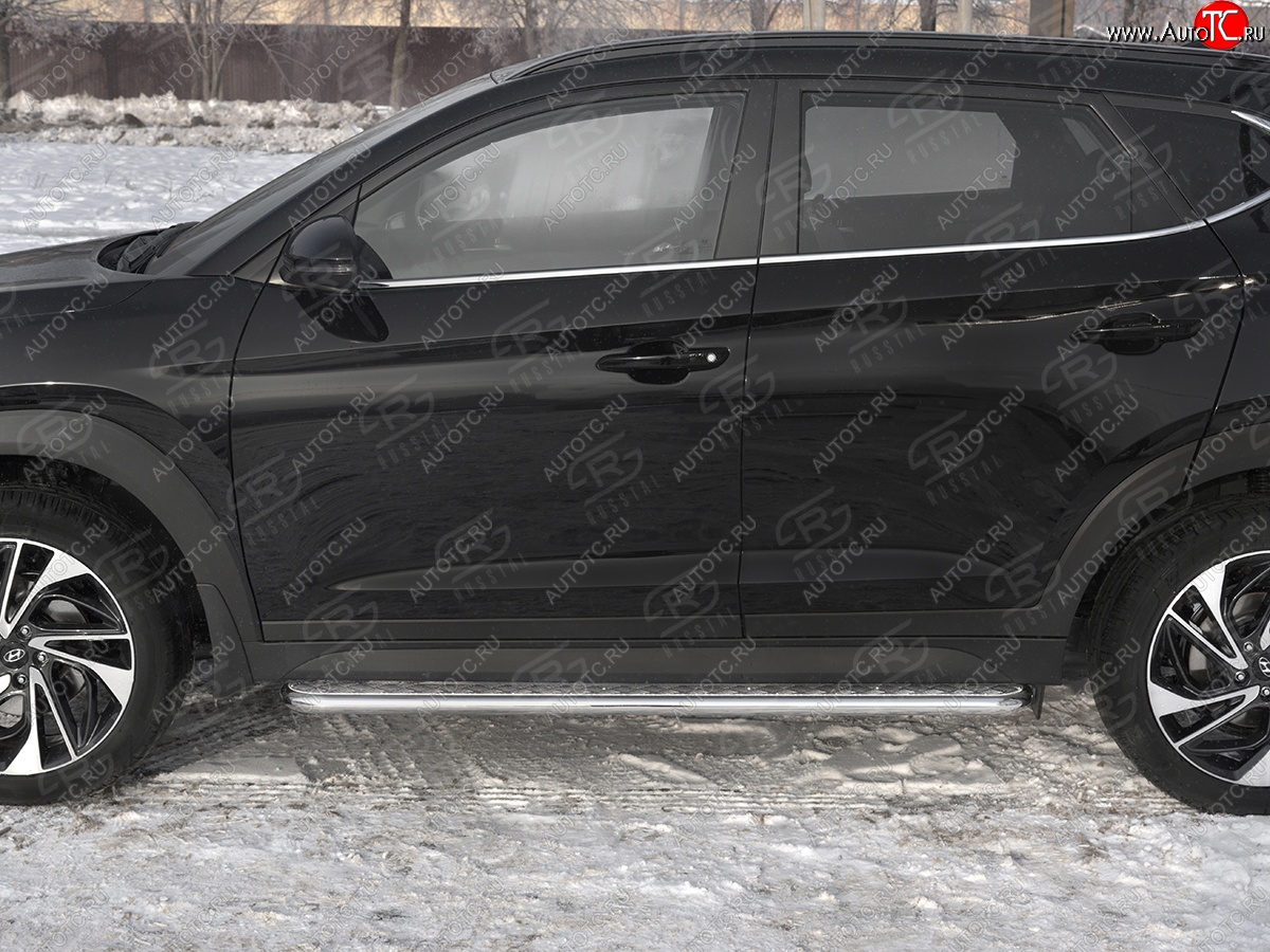 22 999 р. Порожки для ног SLITKOFF (Ø42 мм)  Hyundai Tucson  TL (2018-2021) рестайлинг (Лист алюминиевый, труба - сталь окрашенная в черный цвет)  с доставкой в г. Майкоп