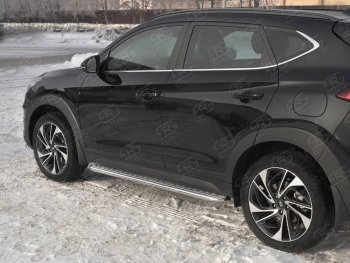 22 999 р. Порожки для ног SLITKOFF (Ø42 мм)  Hyundai Tucson  TL (2018-2021) рестайлинг (Лист алюминиевый, труба - сталь окрашенная в черный цвет)  с доставкой в г. Майкоп. Увеличить фотографию 3