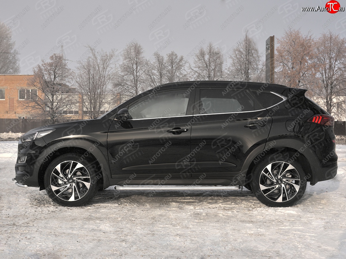 35 549 р. Порожки для ног SLITKOFF (Ø42 мм)  Hyundai Tucson  TL (2018-2021) рестайлинг (Лист нержавейка, труба - нержавейка)  с доставкой в г. Майкоп