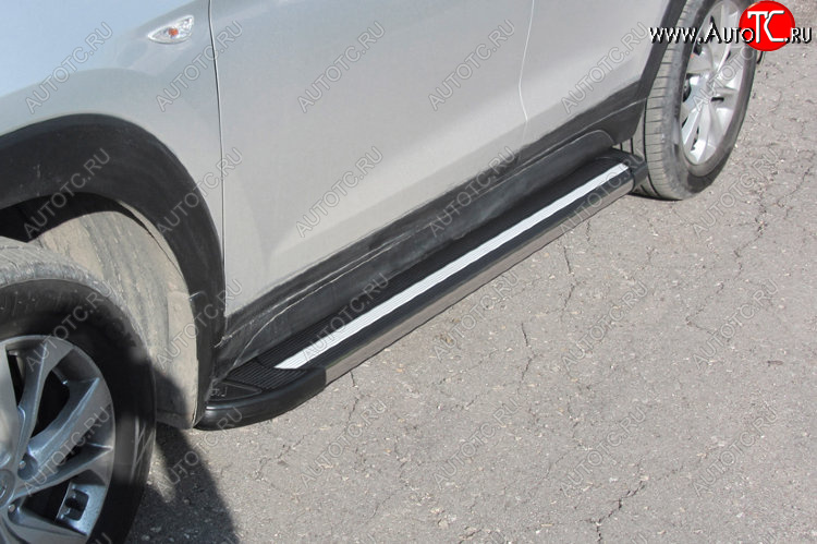 11 299 р. Пороги алюминиевые Slitkoff  Hyundai Tucson  TL (2018-2021) рестайлинг (Luxe Black)  с доставкой в г. Майкоп