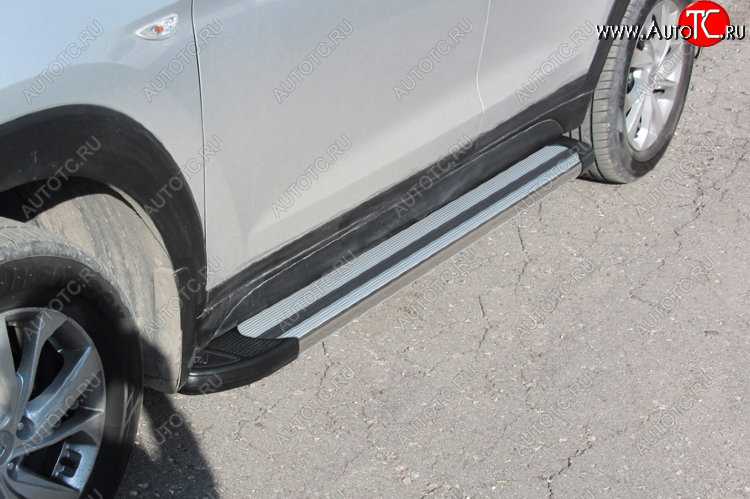 10 699 р. Пороги алюминиевые Slitkoff Hyundai Tucson TL рестайлинг (2018-2021) (Luxe Silver)  с доставкой в г. Майкоп