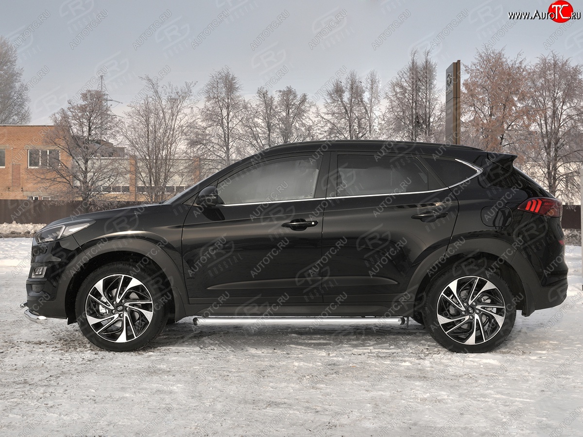 18 799 р. Защита порогов SLITKOFF (Ø63 мм, нержавейка) SLITKOFF  Hyundai Tucson  TL (2018-2021) рестайлинг (С пластиковыми заглушками на торцах)  с доставкой в г. Майкоп