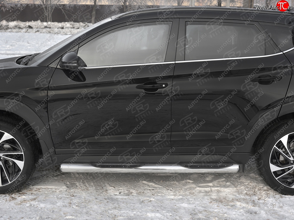 24 549 р. Защита порогов (Ø76 мм с проступью, нержавейка) SLITKOFF  Hyundai Tucson  TL (2018-2021) рестайлинг (Металлические торцы под 90°)  с доставкой в г. Майкоп